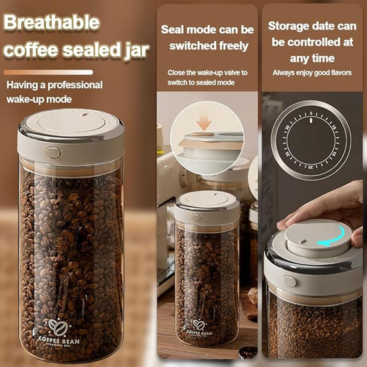 Aerbee Coffee Bean Canister, 57OZ Food Grade Coffee Bean Sealed Jar with Date Tracker and Waking Food Valve, Vacuum Food Storage Containers for Flour, Grain, Snack, Sugar, Tea (1.7L)