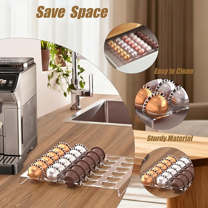 Coffee Pod Drawer Organizer, 30-Capsule Storage Tray，Keep Your Kitchen Drawer Neat with This Universal Coffee Pod Holder ， Perfect for Storing All Your Capsules.