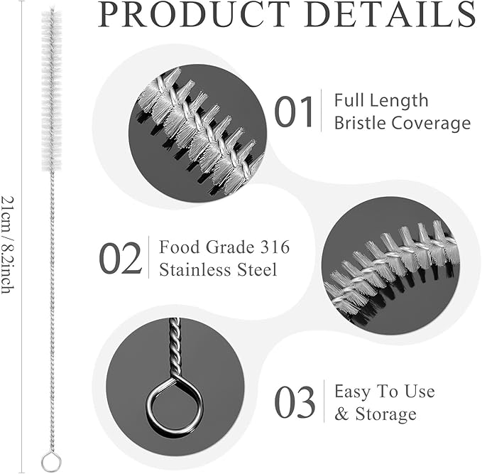 8 Inch Straw Cleaning Brush, Pipe Cleaner, Water Fume Cleaner, Glass Pipe Cleaning Brush, Different Diameter 10 Piece Set, Straw Cleaner Brush for Stanley Water Bottles Deep Cleaning Straws Brush
