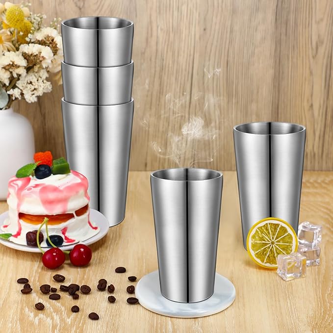 Mimorou 8 Pack Stainless Steel Insulated Cup 18.6 oz Metal Tumbler Double Wall Vacuum Water Glasses Camping Reusable Mugs BBQ Home Office Party Coffee(Silver)