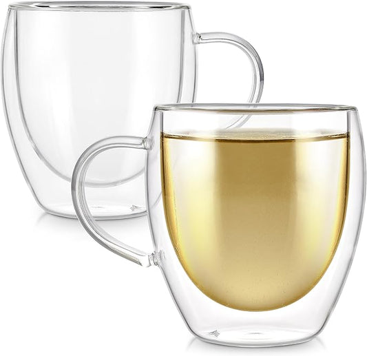 Teabloom Lead-Free Double Walled Cups – Set of 2 Insulated Glass Cups for Tea, Coffee, Espresso, and More – 8 oz / 250 ml – Clarity Collection