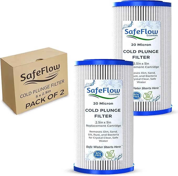 SafeFlow Essentials 5" x 2.5" Cold Plunge Filter 20 Micron – Fits The Pod Ice Cold Plunge Water Chiller, Cold Plunge Filters, and Under Kitchen Sink Systems (2)