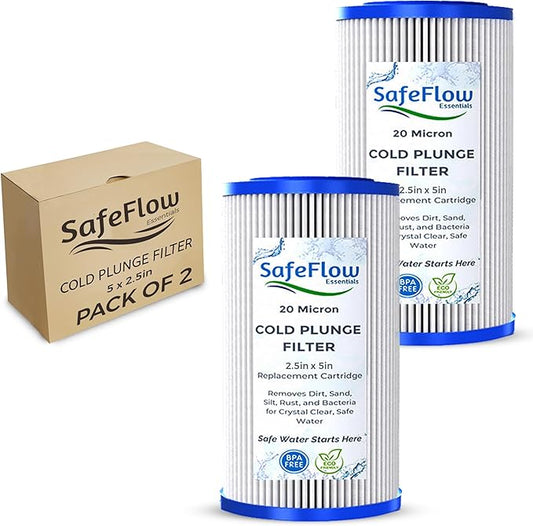 SafeFlow Essentials 5" x 2.5" Cold Plunge Filter 20 Micron – Fits The Pod Ice Cold Plunge Water Chiller, Cold Plunge Filters, and Under Kitchen Sink Systems (2)