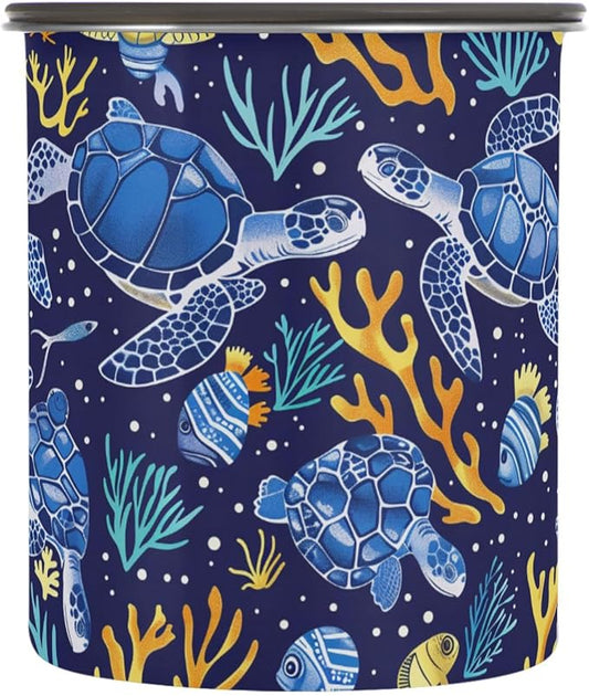 ALAZA Sea Turtle Coral Fish Airtight Coffee Bean Canister 500ml Food Storage Containers with Lids For Gournd, Tea, Sugar, Flour, Rice, Cereal, Candy Cookie Jar