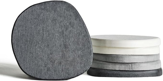 Diatomaceous Earth Coasters Set of 6 for Drinks, Moisture Water Absorbent Stone Coasters for Table Desk at Work, Water Absorbing Instant Drying Diatomite, Modern Grey and White