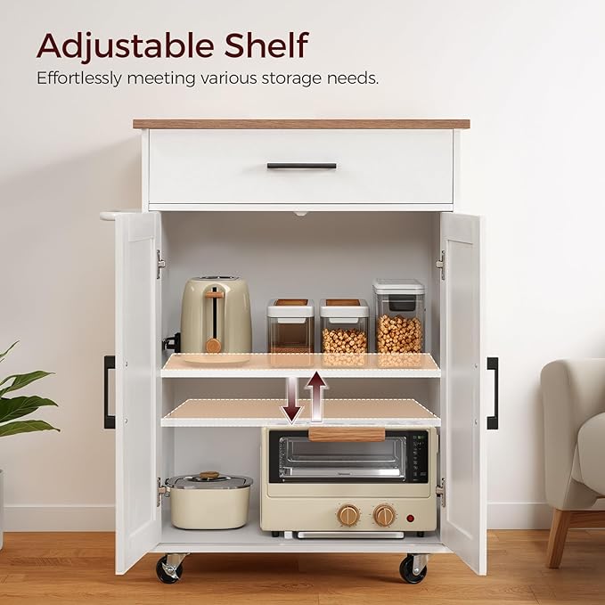 Kitchen Island on Wheels with Drop Leaf, Folding Countertop Kitchen Island Cart, Kitchen Island Table with Towel Rack, Drawer, for Kitchen, Dining Room, White and Walnut KIBZ12501
