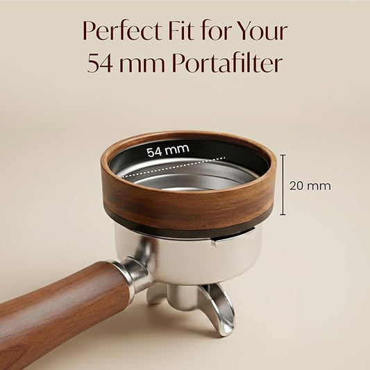 54mm Espresso Dosing Funnel – Magnetic Coffee Dosing Ring Compatible with 54mm Portafilter – Compatible with Breville and DeLonghi Portafilters – Aluminum Alloy & Real Walnut Design – Black & Walnut