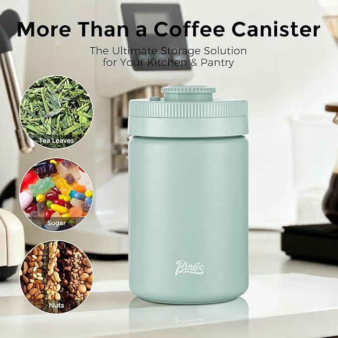 Bincoo Coffee Canister, Large Stainless Steel Coffee Bean Storage Container with Date Tracker (Green)