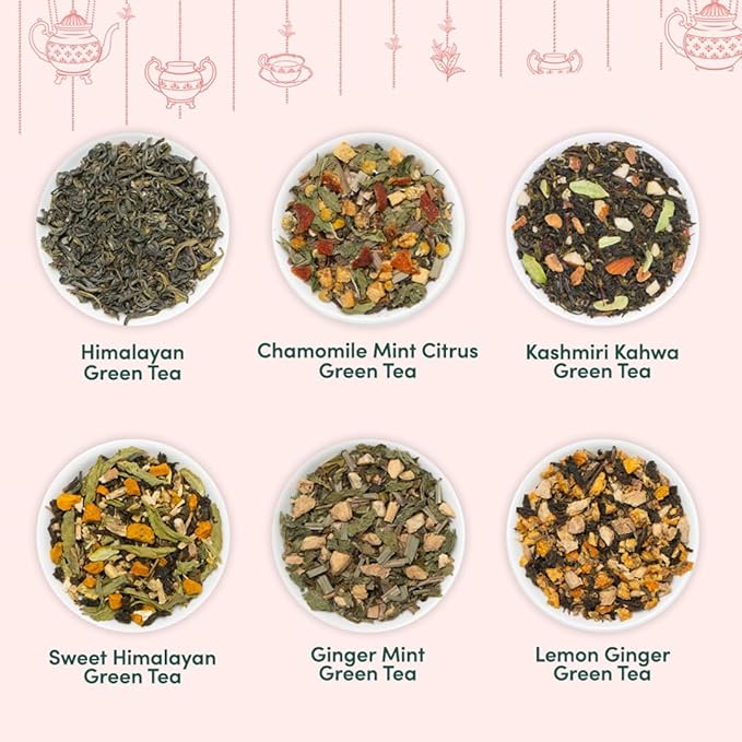 VAHDAM, Green Tea Set Gift Box (6 Teas) Premium Tea Gift Sets | 100% Pure Loose Leaf Tea, Gluten Free | Gifts Set For Women, Men & Adults