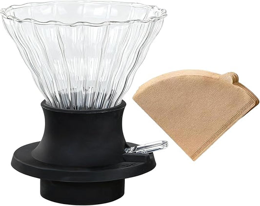 BeeCa Clever Coffee Dripper, Glass Coffee Maker with One-Switch Control for French Press & Drip Styles, Beginner-Friendly All-in-One Brewing System, Includes Paper Filters (Black-Clean)