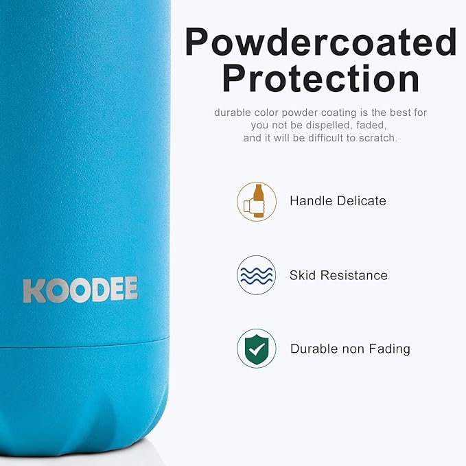 koodee Water Bottle-17 oz Stainless Steel Double Wall Vacuum Insulated Metal Water Bottle, Cola Shape Leak Proof Sports Water Bottle for Kids for School (Sky Blue)
