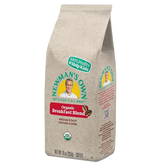 Newman's Own Organics Breakfast Blend,Ground Coffee,Fair Trade Certified,Medium Roast,Bagged 10oz,(Pack of 4)