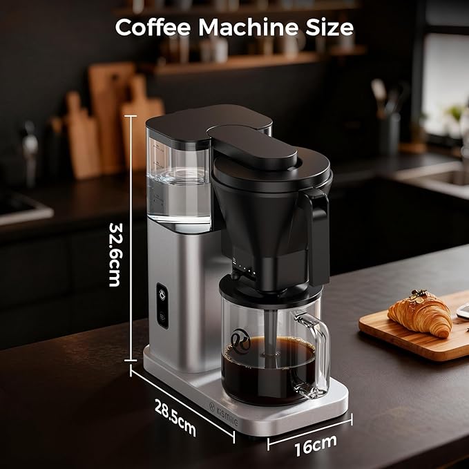 Kismile 8-Cup Drip Coffee Maker,Automatic pour over coffee machine,Portable Stainless Steel Coffee Maker, Dishwasher Safe, SCA Standard, 1200L/40 ounce, Hot & Iced, Silver