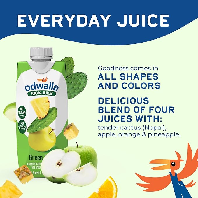 Odwalla Green Juice – Green Drink with Nopal Cactus, Apple, Orange & Pineapple – Natural Ingredients, No Added Sugar, No Preservatives, No Artificial Flavors - 16 oz (12 Pack)