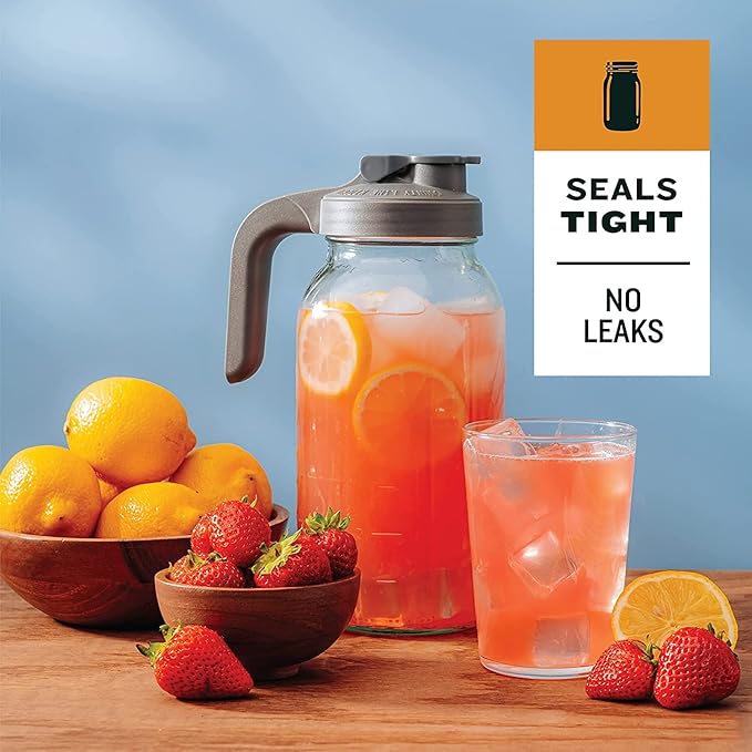 County Line Kitchen Glass Mason Jar Pitcher with Lid - Wide Mouth, 2 Quart (64 oz) - Heavy Duty, Leak Proof - Sun & Iced Tea Pitcher, Cold Brew Coffee, Breast Milk Storage, Water - Sky Blue