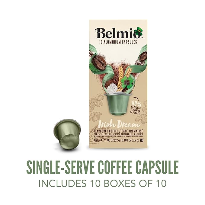 Belmio Irish Dream Espresso Coffee Pods – Medium Roast – Velvety & Smooth - Nespresso Original Line Compatible – 10 Count (Pack of 10)