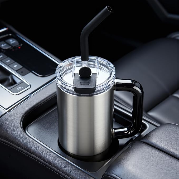 KYZ 34 oz Tumbler with Lid & Straw, Insulated Stainless Steel Cup, Leak-Resistant & Car Cup Holder Fit, Vacuum Insulation for Hot & Cold Drinks