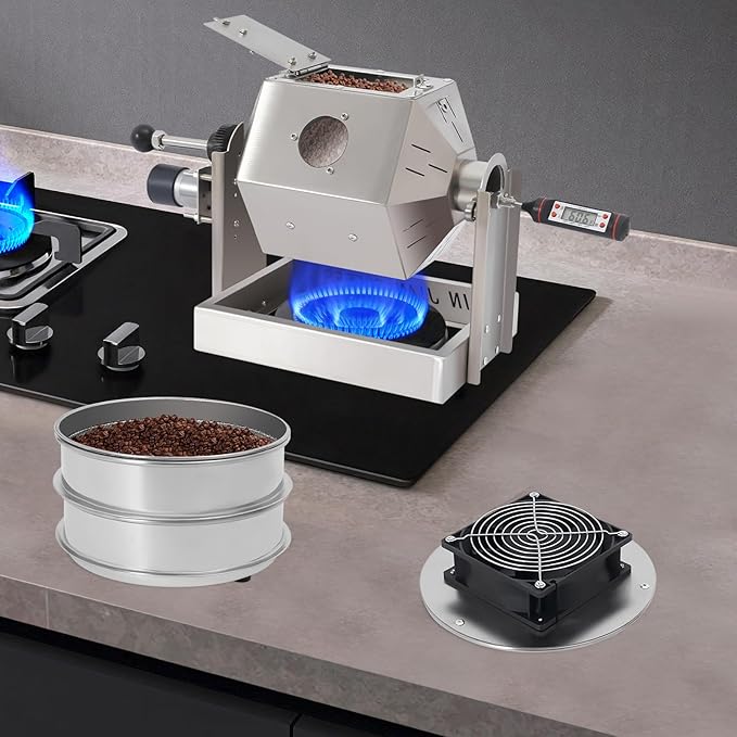 Coffee Bean Roaster, 3.8L/1Gal Coffee Bean Baker Gas Burner Drum Type Roasting Machine with 5-60RPM Adjustable Speed for Home and Commercial Use