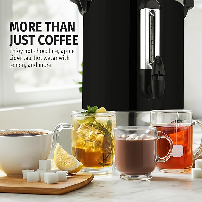 Zulay Commercial Coffee Maker - 100 Cup Coffee Percolator With Double-Wall Stainless Steel & Twist-Lock Lid - Quick Brewing Coffee Urn With Keep-Warm Mode For Events & Catering - Black