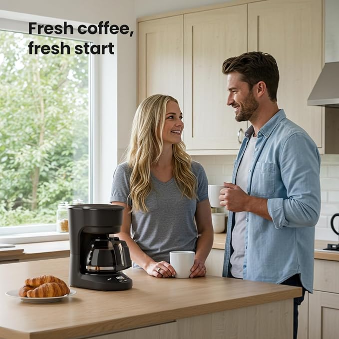 Kismile 5-Cup Drip Coffee Machine with LED Display, Small Coffee Maker with Anti-Drip, Timer, Auto Shut-Off, Dry-Boil Protection, Removable Funnel, Compact, Ideal for Home & Office (Black)