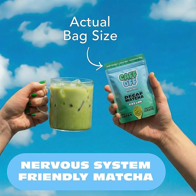 Caff Off Decaf Vanilla Matcha Green Tea Powder From Japan – 1.06 oz / 30 g - Ceremonial Grade & Sugar-Free – No Fillers or Milk Powders – Naturally Decaffeinated Without Chemicals – Tested for Heavy Metals – First Harvest, Shade-Grown & Caffeine-Free M...