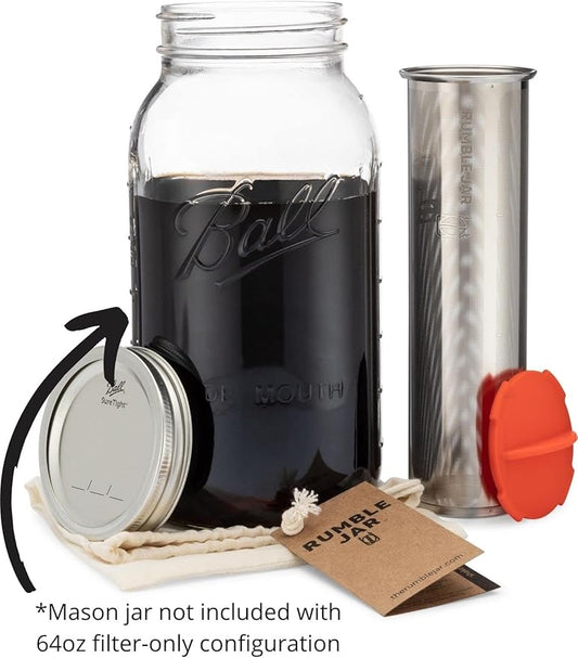 Rumble Jar - Next-Gen Cold Brew Coffee Maker for Mason Jars - 200 Micron Filter Is Ideal for Coarse Grounds & Stronger Coffee - Standalone Filter (Mason Jar not included)