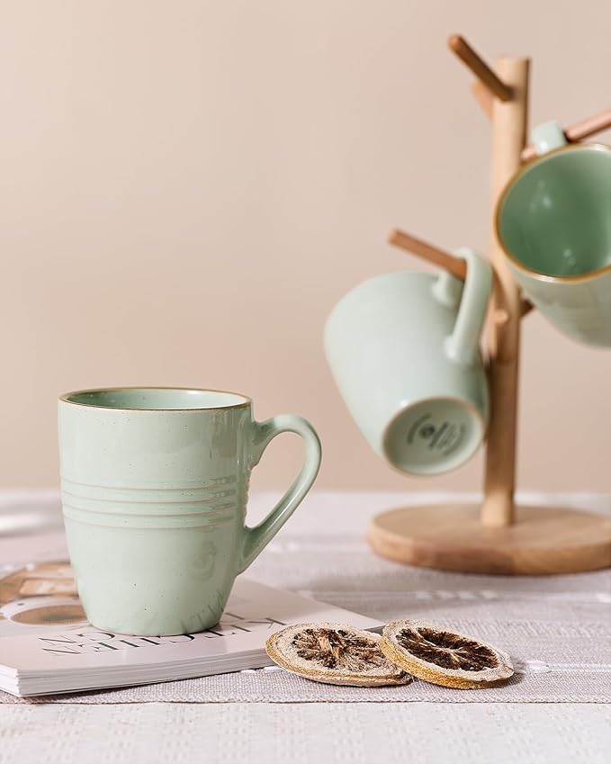 famiware Jupiter Coffee Mugs Set of 6, 14 OZ Coffee Mug, Microwave and Dishwasher Safe, Coffee Cups with Handle for Coffee, Tea, Cocoa, Milk, Light Green