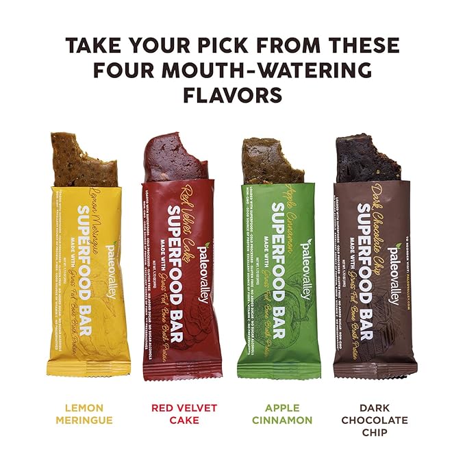 Paleovalley Superfood Bars – Dark Chocolate Chip– 10 Pack – 9g Protein per Bar – Gluten-Free, Grain-Free, Paleo, Non-GMO – On-the-Go Snack