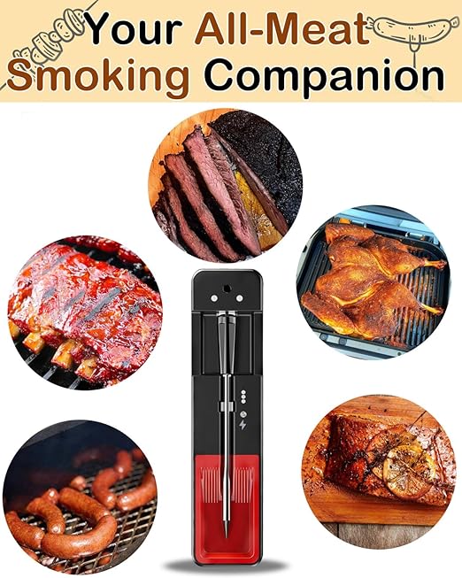 Smoker Wireless Meat Thermometer Digital: Smart Long-Range Bluetooth for Outdoor Smoking - 24H Probe App Alerts Precise Temp Tracking for Offset/Pellet/Charcoal/Kamado Smoker Master