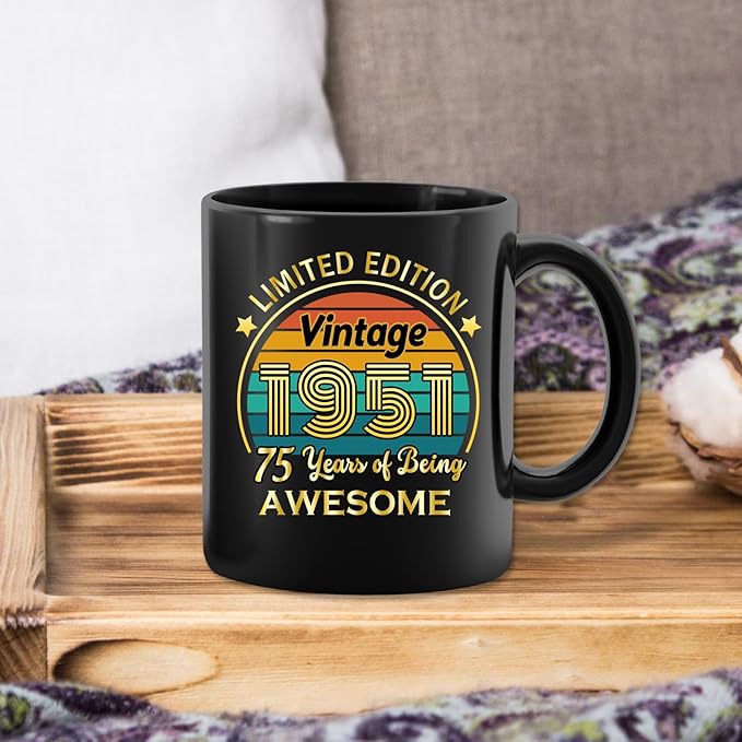 QUPT 75th Birthday Gifts for Women Men, 75th Birthday Gifts for Him, 1951 Birthday Gifts for Women Men, 75 Years Old Gifts, 1951 Birthday Gifts for Her Him, 75th Birthday Presents Coffee Mug