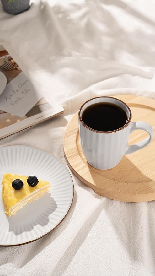 famiware Coffee Mugs Sets for 6, 12 oz Mug Set, Coffee Cups with Handle for Coffee, Tea, Cocoa and Milk, Microwave and Dishwasher Safe, White Stripe
