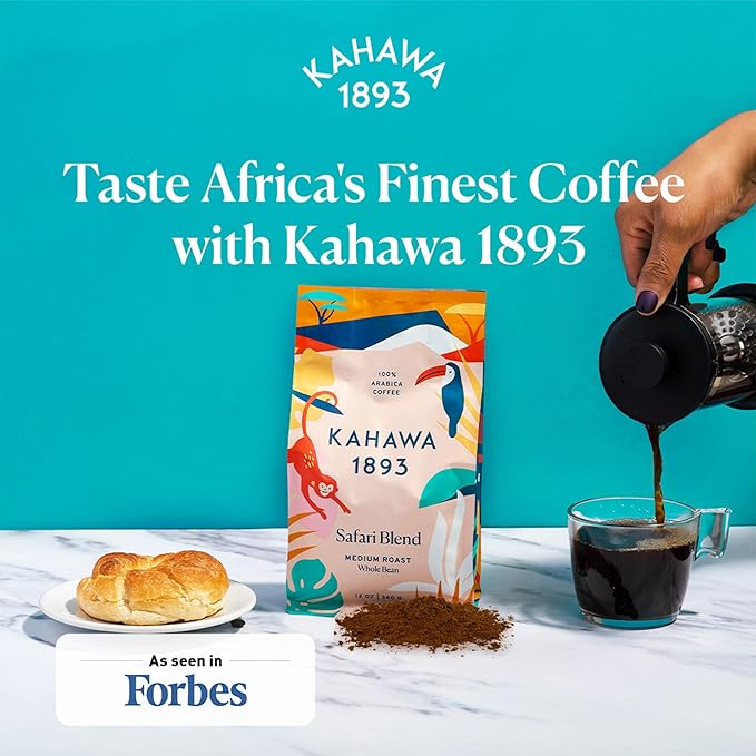 Kahawa 1893 Ground Coffee Medium Roast Safari Blend 12 Oz - As Seen on Shark Tank, High Antioxidants, Naturally Sweet, Organically Grown, Ethically & Sustainably Sourced