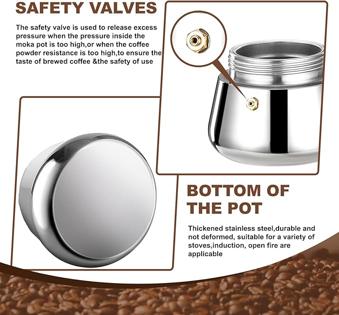 DITOSH 6 Cup Stovetop Espresso Maker Stainless Steel Moka Pot Stove Top Percolator Italian Coffee Makers Capable Mocha Greca Machine Cafe Classic Induction Cookers for Home and Camping 300ml 10oz