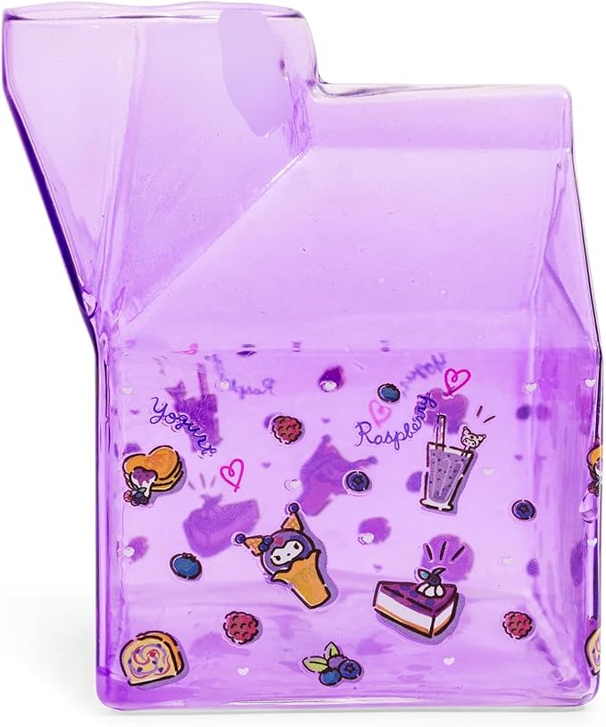 Silver Buffalo Sanrio Hello Kitty and Friends Featuring Kuromi Blueberries Purple Glass Milk Cup, 11.9 Ounces