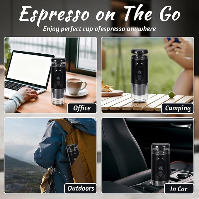Portable Espresso Coffee Maker,Travel Coffee Maker for Camping with Self-Heating & 20Bar Pressure - USB-C Charging, Smart Display, Compatible with Capsules/Grounds for Camping/RV/Office