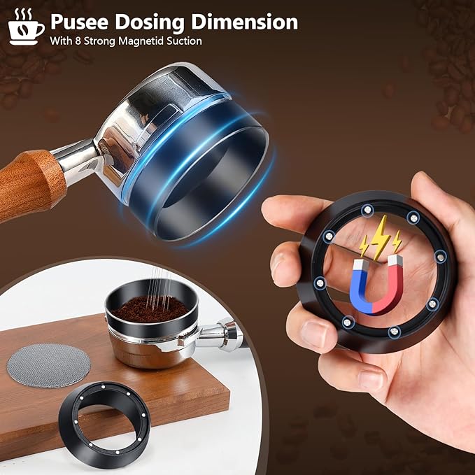 WDT Tool Espresso Distributor Accessory kit &1.7mm Thickness 150μm Mesh Puck Screen & 8 Magnets dosing ring Compatible with Breville Portafilter (WDT +51MM silver dosing ring&puck screen)