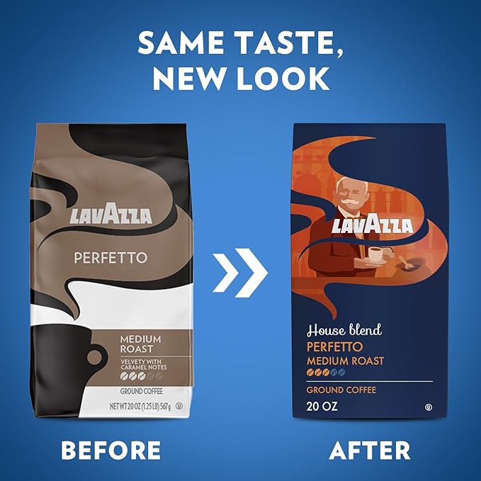 Lavazza Perfetto Ground Coffee Blend, Dark Roast, 20 Ounce, Caramel flavor with Dark and Velvety Texture, 100% Arabica (Pack of 2)