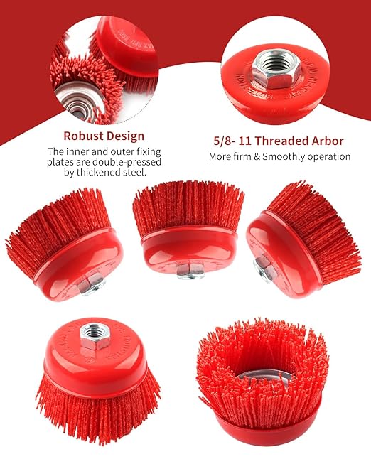 4" Abrasive Filament Nylon Cup Brush for 4 1/2 Angle Grinder, Nylon Wheel Brush with 5/8-11 Threaded Arbor, Quickly Remove Rust, Paint - Surface Prepping of Various Metals (2 Pack)