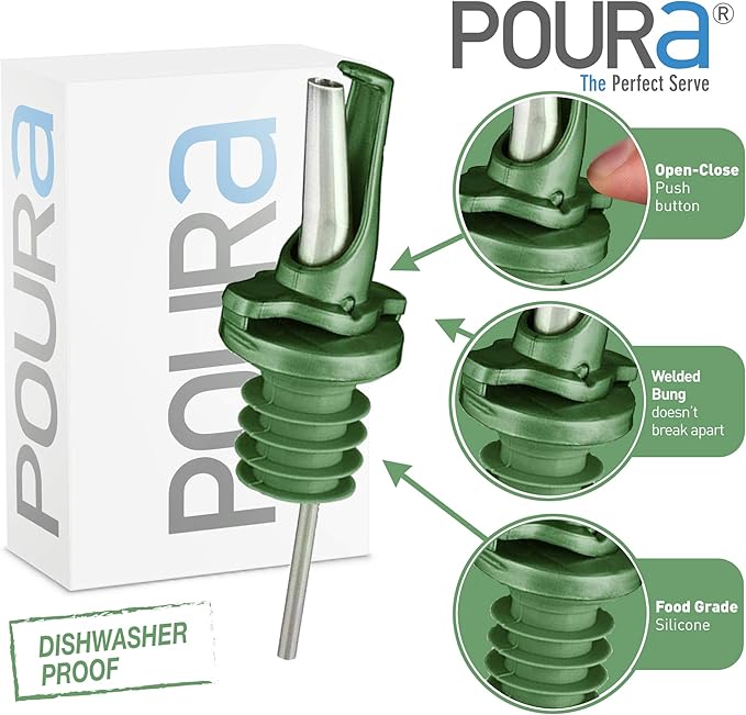 BPA‑Free Olive Oil Bottle Spouts, Leakproof Olive Oil Dispenser Spout with Hygienic One‑Hand Open/Close, Dust Cap & Screen Alternative, 2‑Pack Green