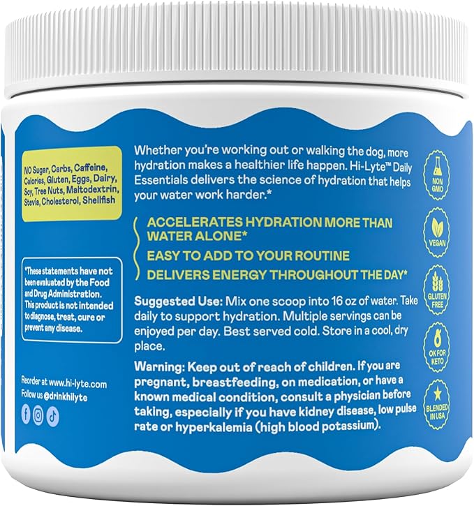 Hi-Lyte Electrolytes Powder Mix - Unflavored Hydration Support for Daily Wellness, Fasting, Keto - Sodium, Potassium, Magnesium, Vitamins - No Sugar, No Carbs, Clean Ingredients