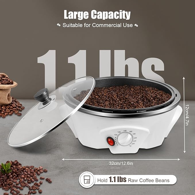AGULIUM 800W Coffee Roaster Machine, 500g/1.1lb Electric Coffee Bean Roaster, 32-464℉ Temp Adjustable, Household Raw Coffee Beans Baking Machine for Peanuts Soybeans Nuts for Home Cafe, 110V