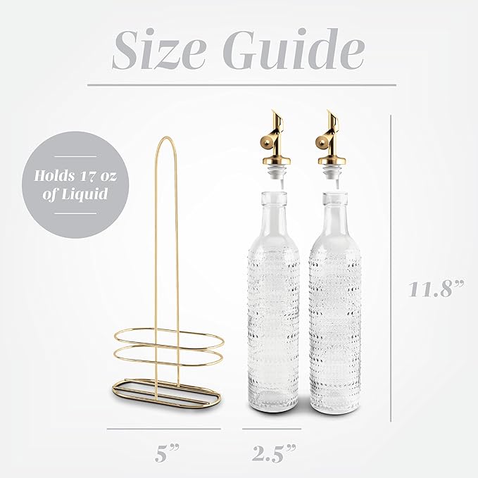 COOK WITH COLOR Glass Olive Oil Dispenser - 2 Pack, 17 oz | Cruet Bottle | Elegant Carafe Decanter with Spout for Kitchen | Suitable for Vinegar, Coffee Syrups & Other Liquids
