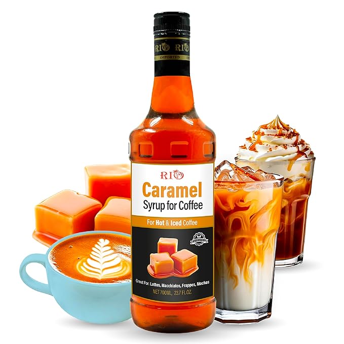 RIO Caramel Syrup for Coffee, Perfect for Hot or Iced Drinks, Rich, Sweet & Buttery Caramel Coffee Flavoring for Lattes, Macchiatos & Desserts, Barista-Grade Syrups for Home & Work - 700ml