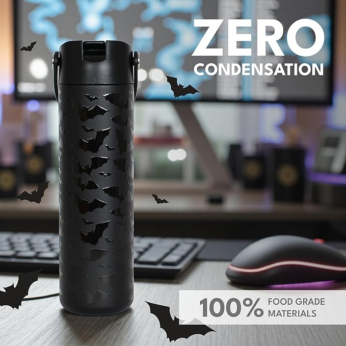 Elemental 24oz Insulated Water Bottle with Straw - 100% Leak-Proof Stainless Steel Core Water Bottles for Travel, Sports and Gym - Double Wall Insulation & BPA Free - Night Flight