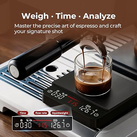Mini Coffee Scale with Timer, USB-C Rechargeable Espresso Scale 2kg/0.1g High Precision Scale for Espresso & Pour-Over Coffee, Auto Timing, Water Ratio, Portable Digital Coffee Scale (Black)