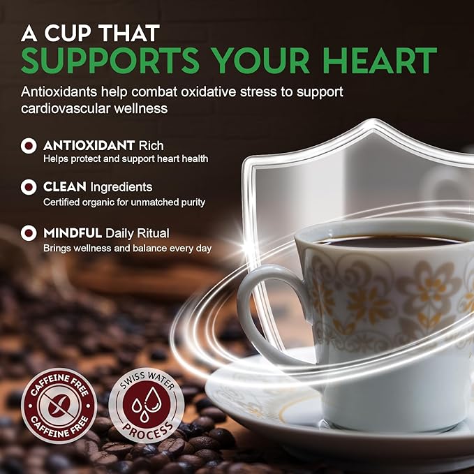 Cardiology Coffee – Decaf Coffee Beans – USDA Certified 12oz Premium Whole Bean Coffee Medium Roast – Decaf Espresso Beans with Swiss Water Decaf and Antioxidant Benefits – Heart Healthy Lifestyle