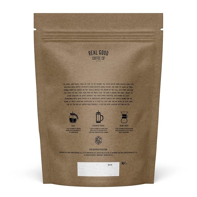 Real Good Coffee Company Breakfast Blend Light Roast Ground Coffee - Sustainably Sourced Arabica Coffee Beans - Versatile for Drip, French Press & Espresso Machines - 32 Oz - Pack of 1