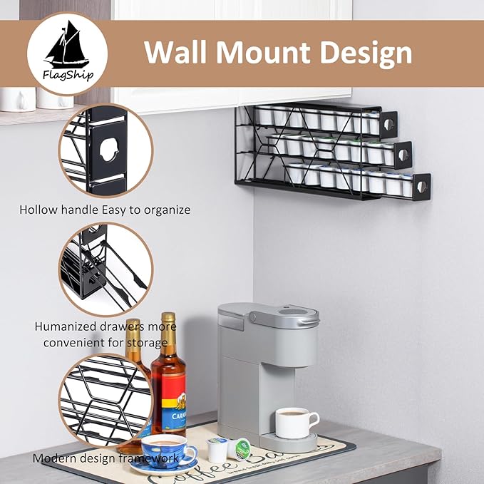 FlagShip K Cup Holder Drawer 3 Tier Coffee Pod Holder for K Pod Save Space Countertop Kitchen (24 Pods Capacity)