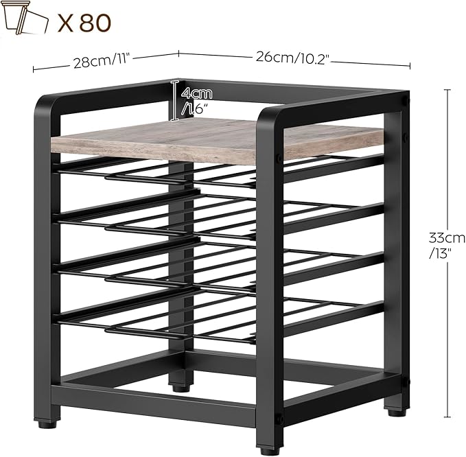 Coffee Pod Drawer Holder, 4 Tier Organizer for K Cup, 80 Pods Capacity, Spacious Storage Rack for K Cup, Space Saving, Easy Assembly, for Kitchen, Greige and Black KH04BG