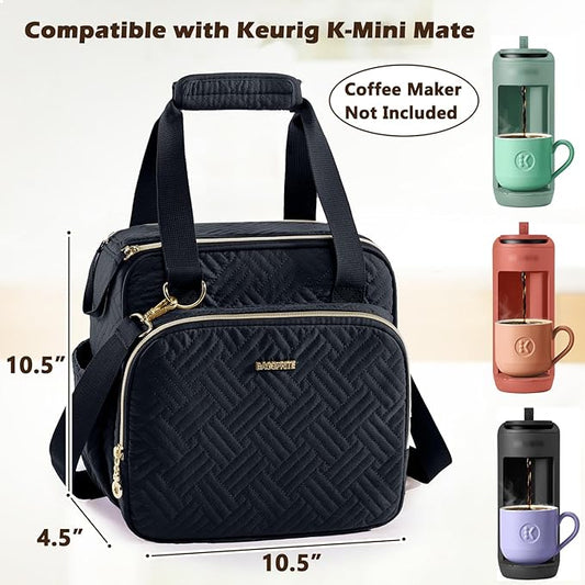 BAGSPRITE Coffee Maker Travel Bag Compatible with Keurig K-Mini Mate, Full Open Carrying Case with Quilted Padded Soft Microfiber, K--Cup Single Serve Coffee Maker Bag with Pod Organizer, Mug Pockets
